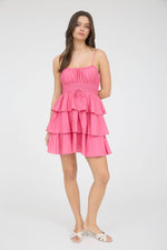 Ruffle Tiered Spaghetti Strap Mini Dress | Pink