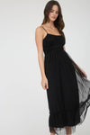 Polka Dot Tulle Spaghetti Strap Midi Dress | Black