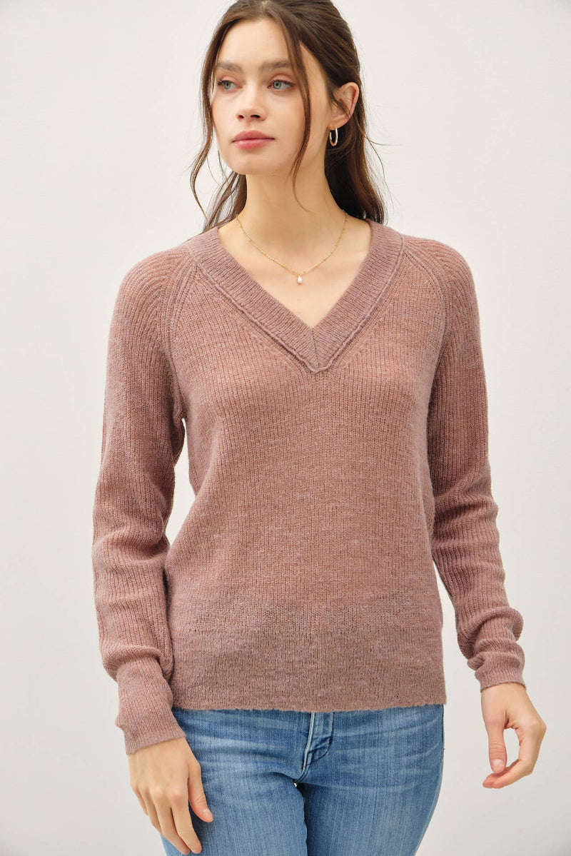 Wool Blend Lightweight Varsity Sweater | Mocha