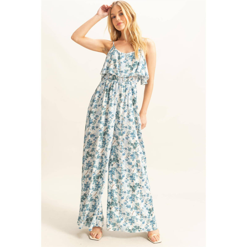 Floral Print Spaghetti Strap Jumpsuit | Blue