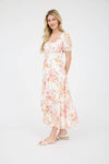 Floral Print Puff Sleeve Midi | Pink
