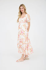 Floral Print Puff Sleeve Midi | Pink