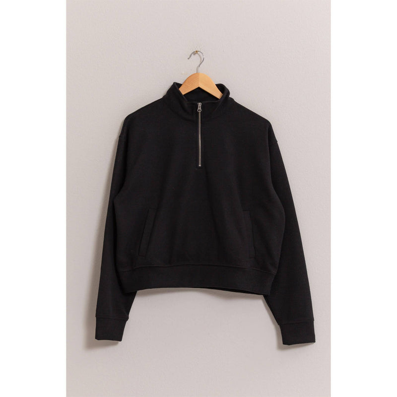 Half Zip Sweatshirt With Front Pockets | Black