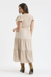 Curvy Flutter Sleeve Maxi Dress | Khaki