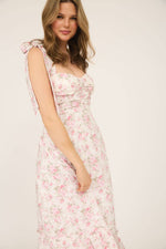 Floral Tie Strap Ruched Detail Maxi Dress | Pink