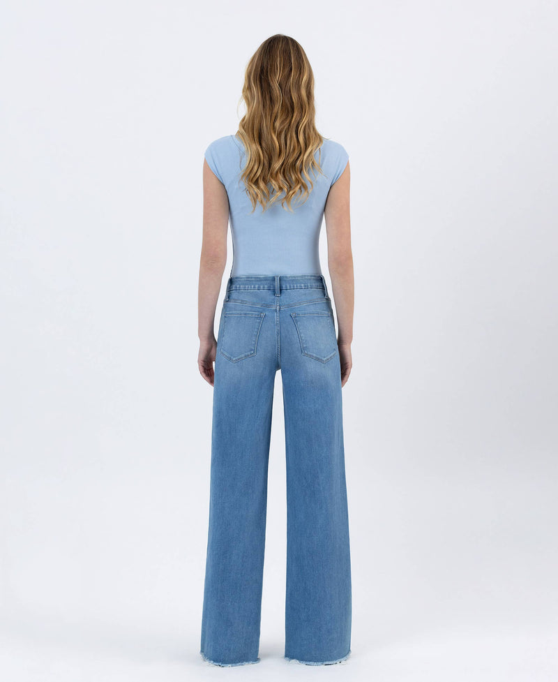 The Mandi High Rise Frayed Hem Wide Leg Jeans