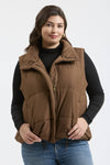 Curvy Solid Zip Up Puffer Vest | Black