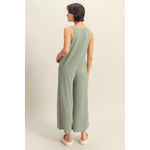 V-Neck Sleeveless Wide Leg Jumpsuit | Light Sage