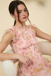 Floral Smocked Ruffle Detail Tiered Maxi Dress | Pink