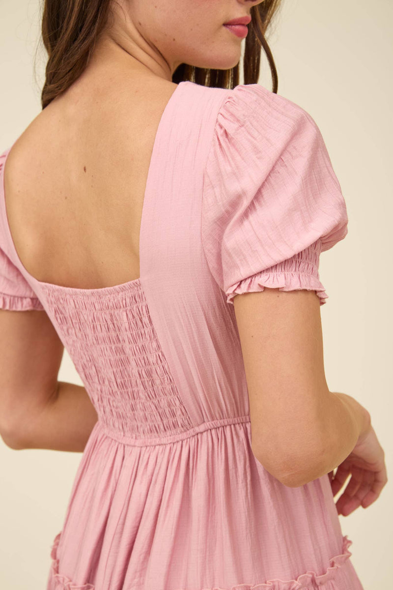 Square Neck Smocked Detail Tiered Mini Dress | Navy