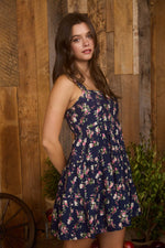 Floral Sleeveless Tiered Mini Dress | Navy
