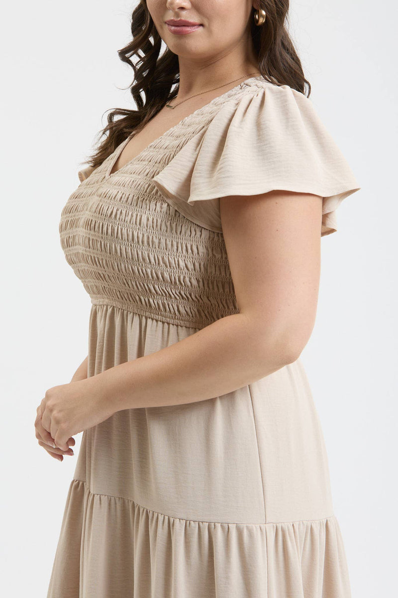 Curvy Flutter Sleeve Maxi Dress | Khaki