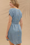 Belted Chambray Cuff Sleeve Shirt Dress