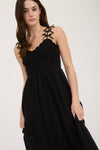 Sweetheart Smocked Bow Strap Midi Dress | Black