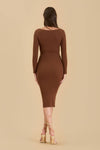 Scoop Neck Long Sleeve Sweater Midi Dress | Brown