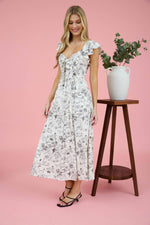 Floral Sweetheart Front Tie Midi Dress | Black