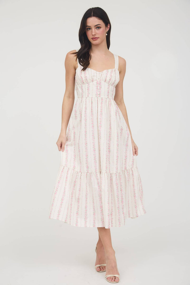 Floral Stripe Button Detail Maxi Dress | Pink