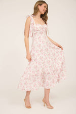 Floral Tie Strap Ruched Detail Maxi Dress | Pink