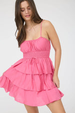 Ruffle Tiered Spaghetti Strap Mini Dress | Pink