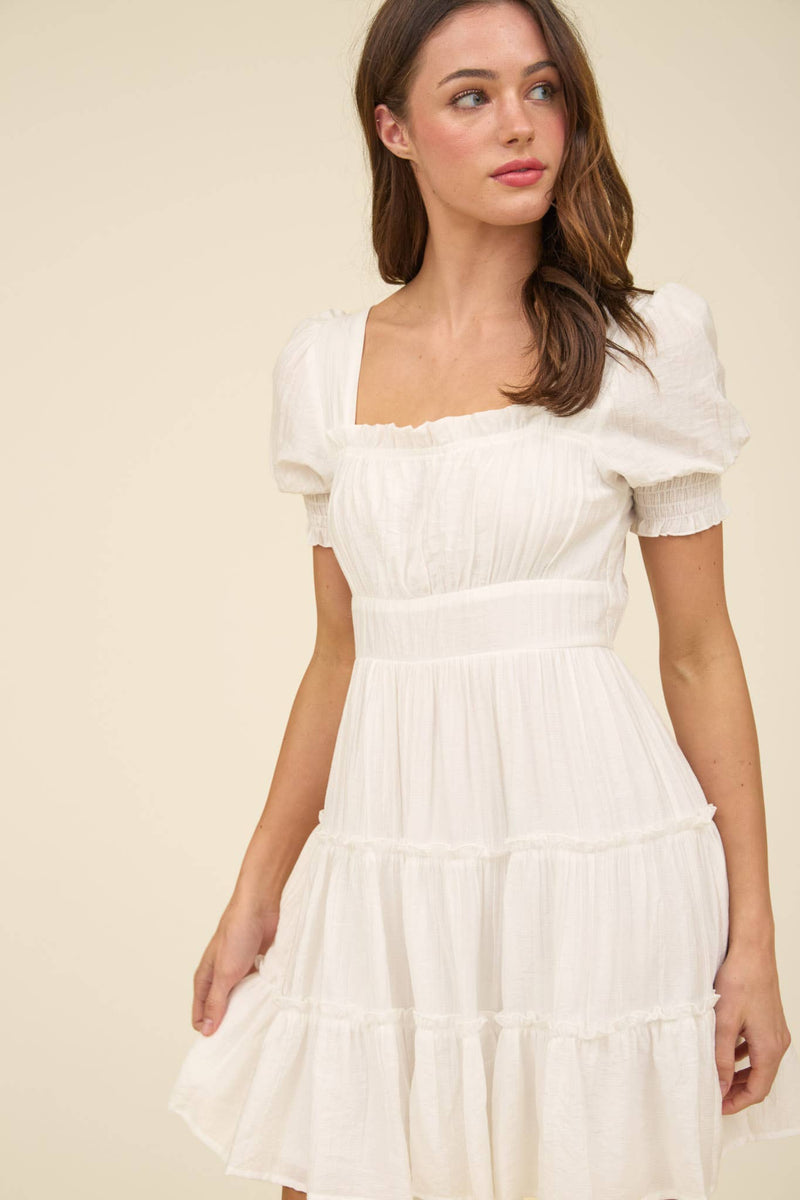 Square Neck Smocked Detail Tiered Mini Dress | Navy