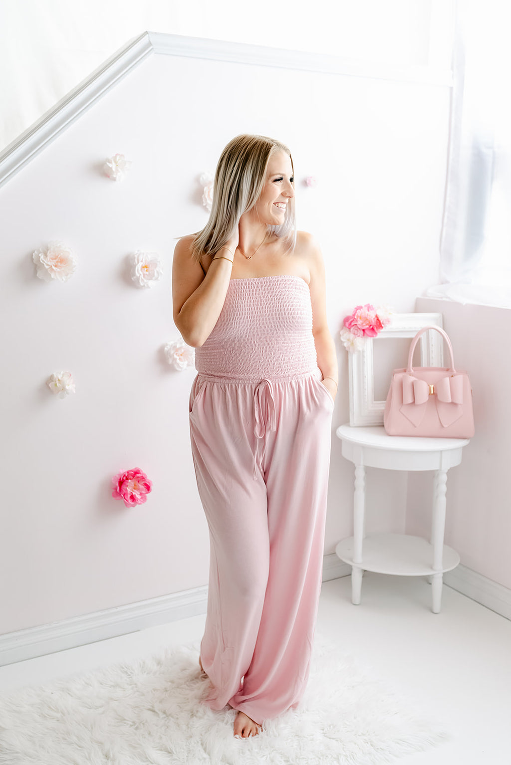 Smocked Strapless Jumpsuit | Dusty Pink - MNR Beauty Boutique