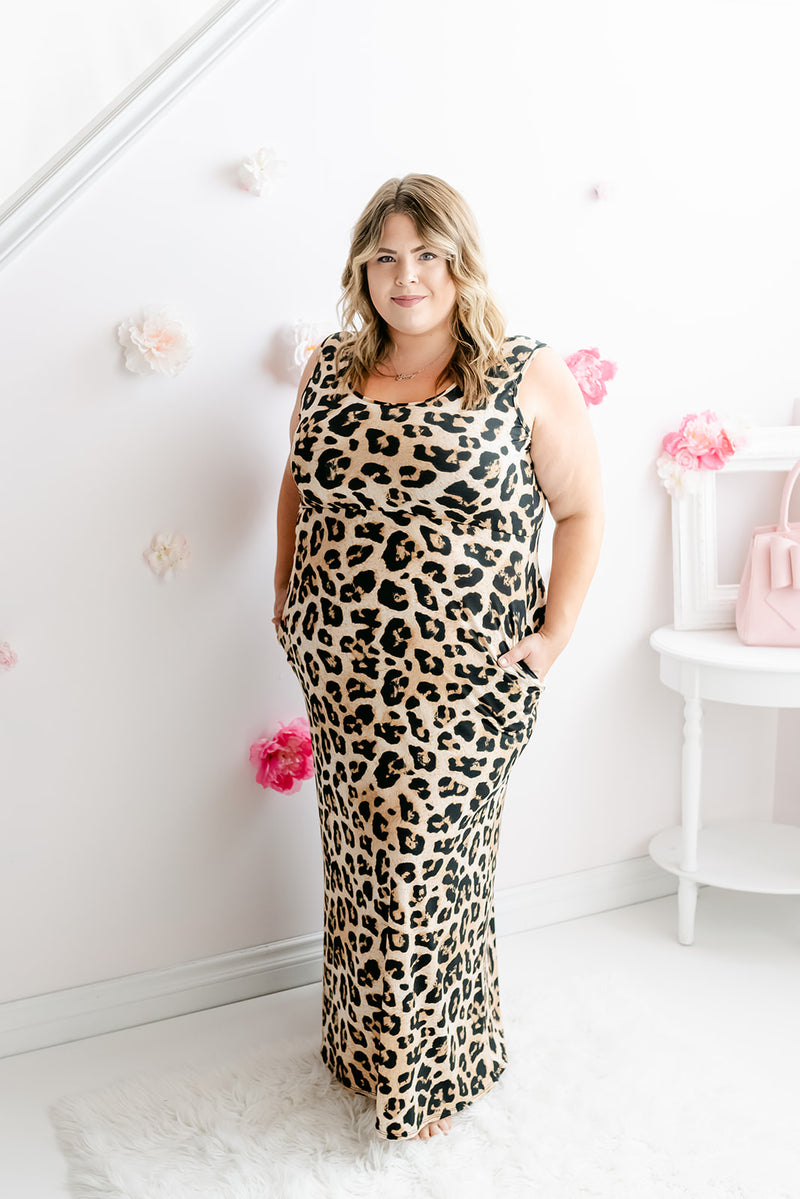 Curvy Cheetah Print Elastic Waist Maxi Dress