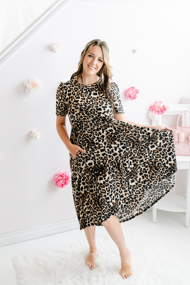 Cheetah Print Tiered Midi Dress