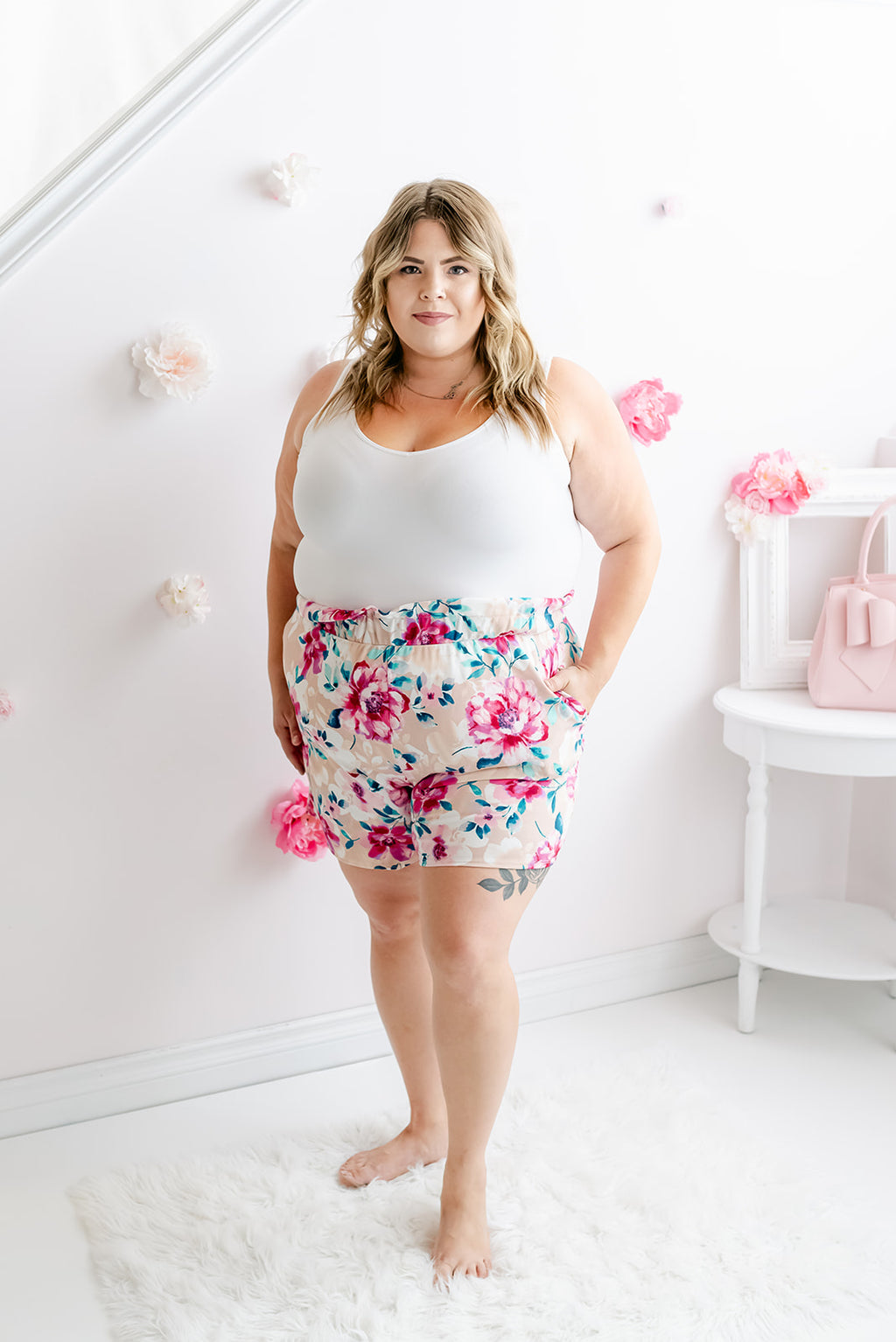 Curvy Floral Paperbag Shorts | Dusty Rose - MNR Beauty Boutique