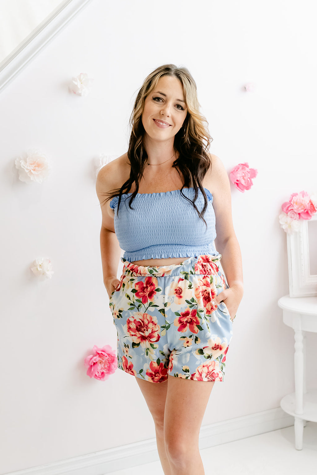 Floral Paperbag Shorts | Blue - MNR Beauty Boutique