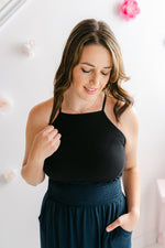 Cami Ribbed Crossback Cropped Tank | Black