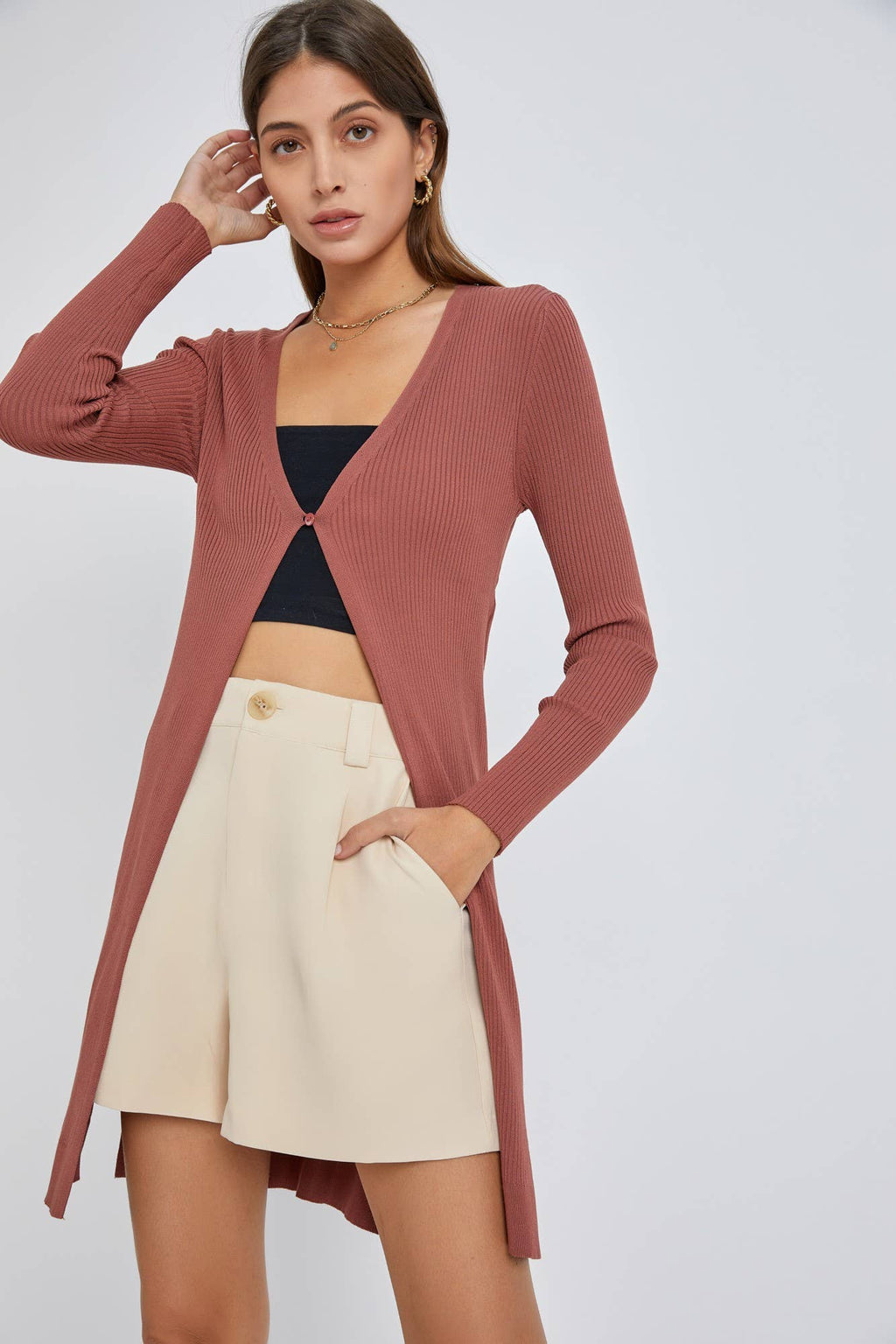 Ribbed Duster Cardigan | Terracotta - MNR Beauty Boutique