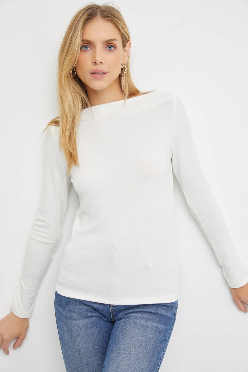 Wide Neck Knit Top | Ivory