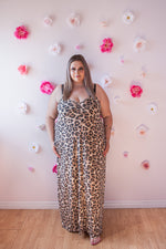 Curvy V-neck Cami Maxi Dress | Large Cheetah Print