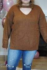 Chunky Knit Sweater With Neck Band | Mocha