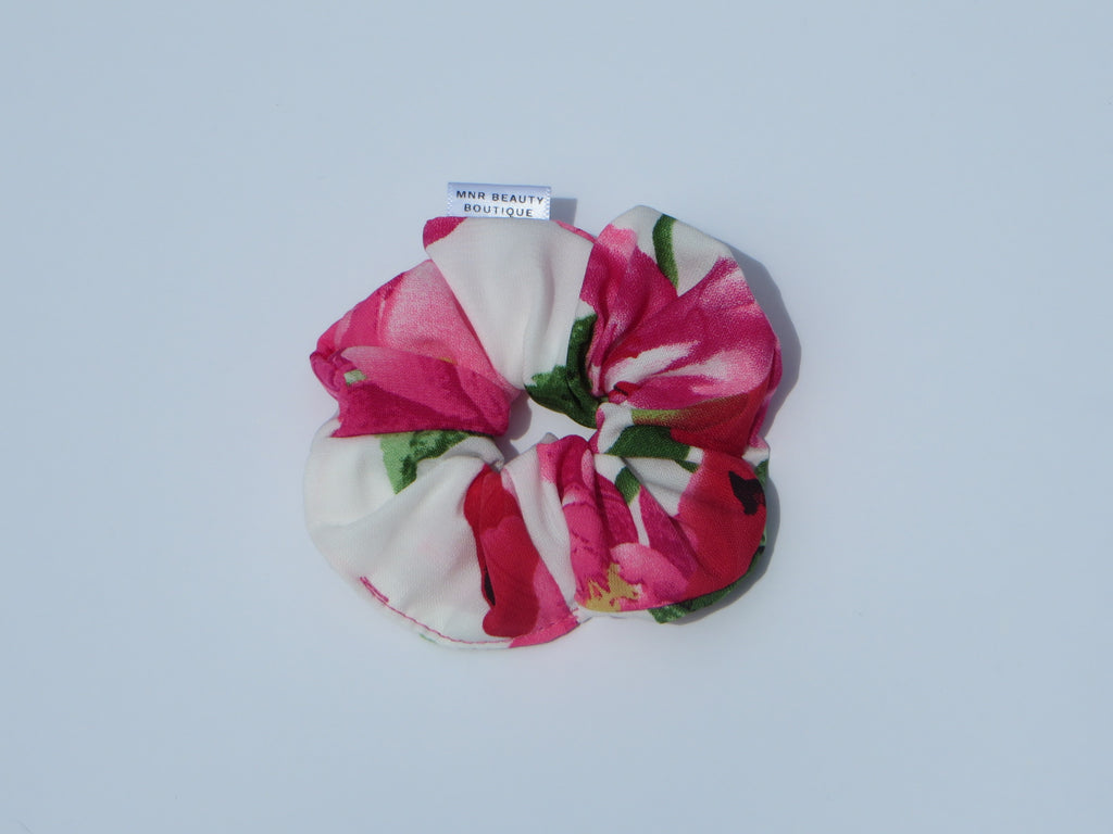 White Floral Mini Scrunchie - MNR Beauty Boutique