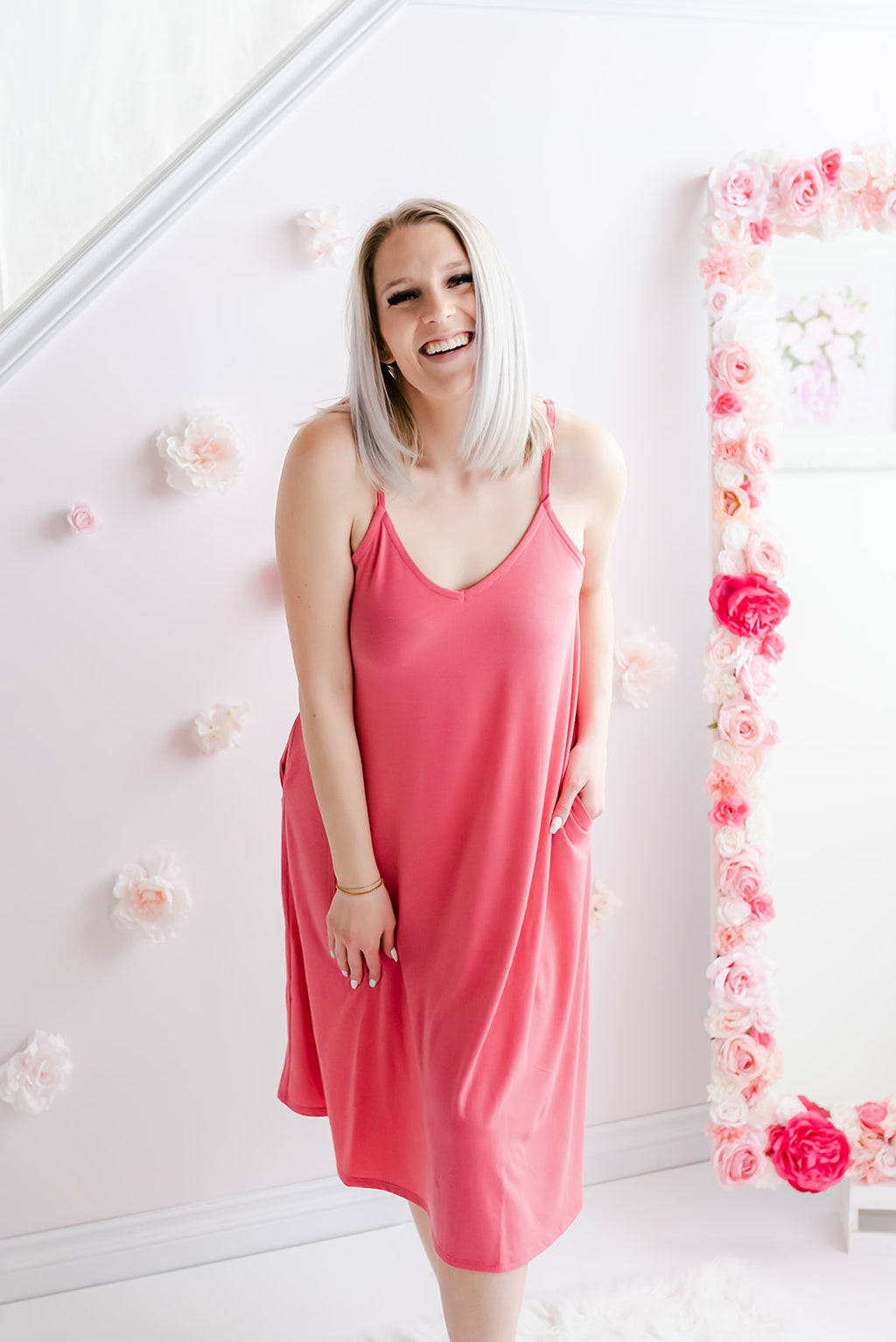 Cami V-neck Midi Dress | Desert Rose - MNR Beauty Boutique