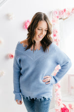 Distressed Knit Sweater | Spring Blue