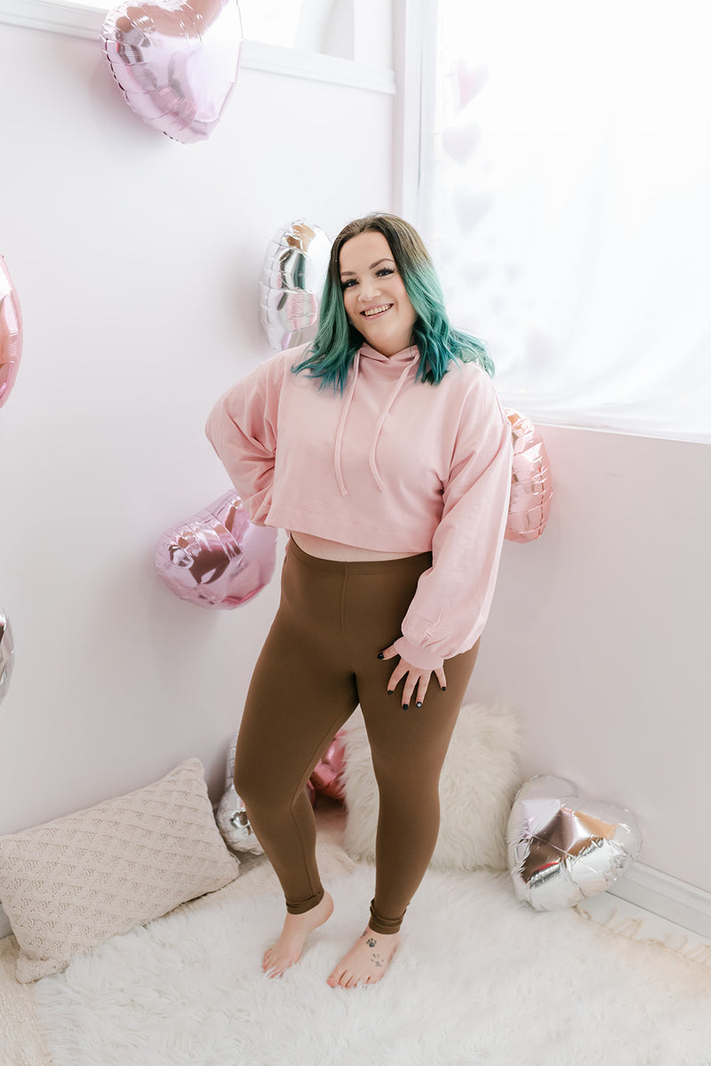 Cropped Drop Shoulder Hoodie | Dusty Pink