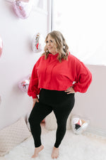 Curvy Cropped Drop Shoulder Hoodie | Ruby
