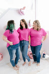 Curvy Rolled Sleeve Classic Tee | Neon Hot Pink - MNR Beauty Boutique