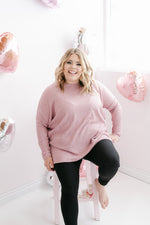 Curvy Ribbed Round Neck Sweater | Lt Rose