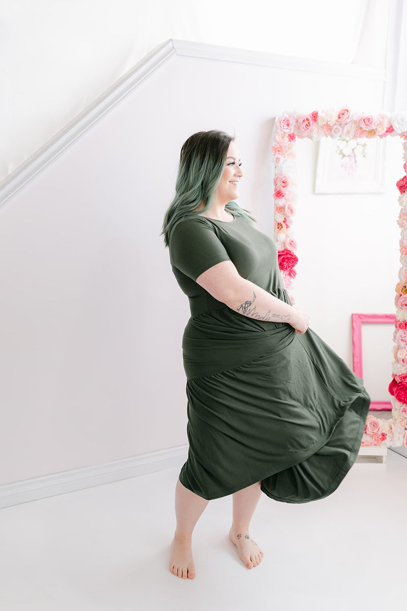 Curvy Tiered Dress | Army Green