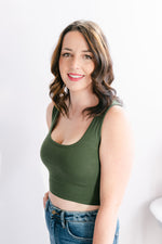 Square Neck Cropped Tank | Army Green