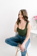 Square Neck Cropped Tank | Army Green