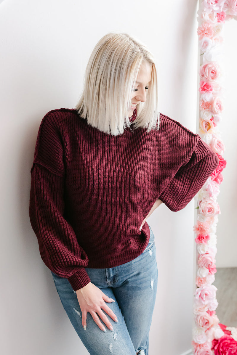 Chunky Knit Turtleneck | Dk Burgundy - MNR Beauty Boutique