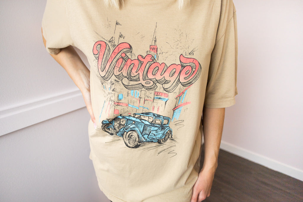 Vintage Car Graphic Oversized Tee - MNR Beauty Boutique