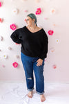Curvy Deep V-Knit Sweater | Black