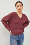 Chunky V-Neck Sweater | Wine