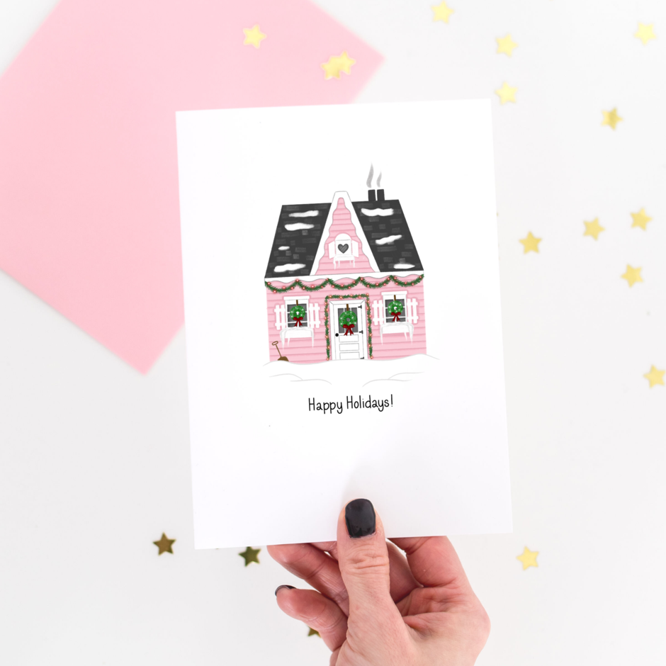 Pink House Christmas Card - MNR Beauty Boutique