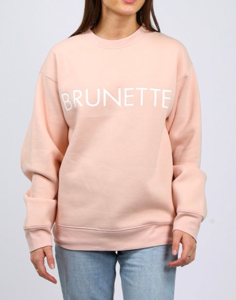 The "BRUNETTE" Classic Crew Neck Sweatshirt Peach Cream - MNR Beauty Boutique